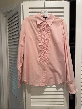 Bogner Pink Ruffle-Front Long-Sleeve Blouse